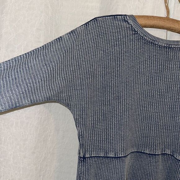 fp XS One Jolene Waffle Knit Stone Washed Blue Tiered Long Sleeve Dress - Picture 14 of 16